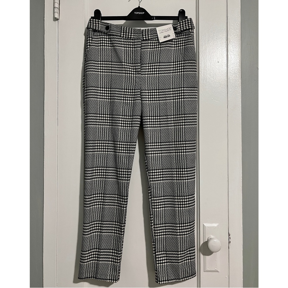 Topshop Skinny Cigarette Trousers Pants - Black and White Houndstooth Plaid - 8
